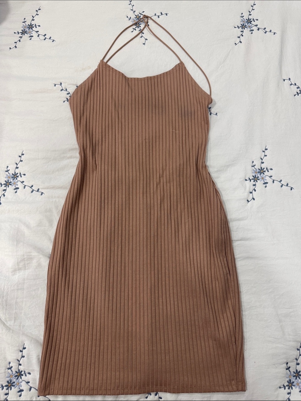 Ribbed Bodycon Dress in tan